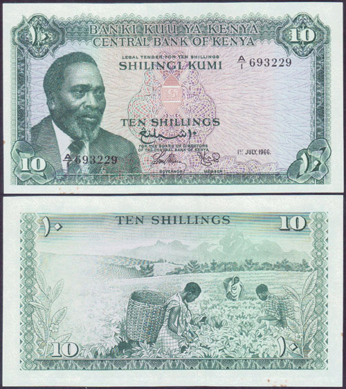1966 Kenya 10 Shillings (aUnc)